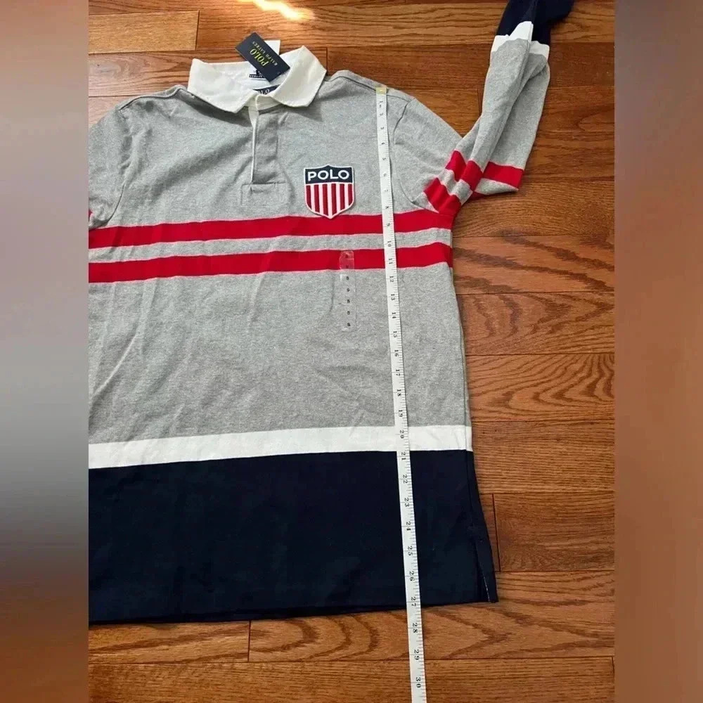 Polo Ralph Lauren Men's Grey Heather Crest Logo Classic Fit Rugby Long Sleeve S - Picture 9 of 10